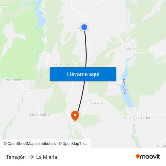 Tamajón to La Mierla map