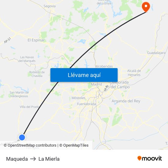 Maqueda to La Mierla map