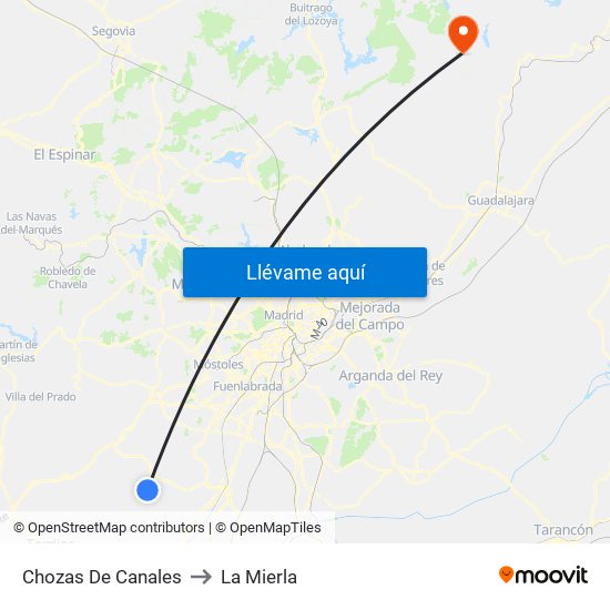 Chozas De Canales to La Mierla map