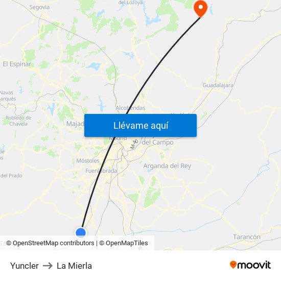 Yuncler to La Mierla map