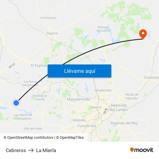 Cebreros to La Mierla map