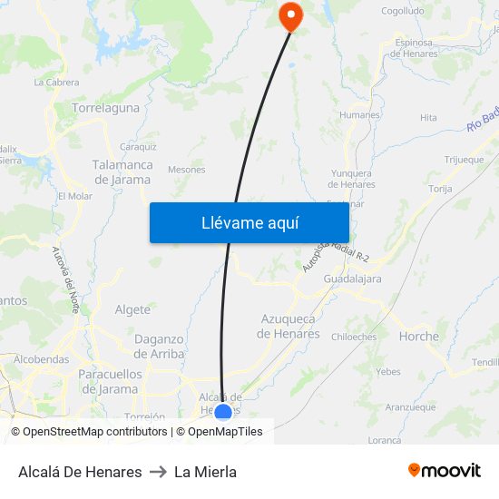 Alcalá De Henares to La Mierla map