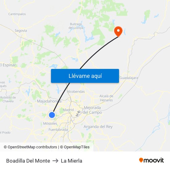 Boadilla Del Monte to La Mierla map