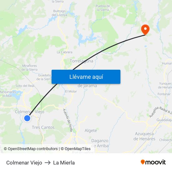 Colmenar Viejo to La Mierla map