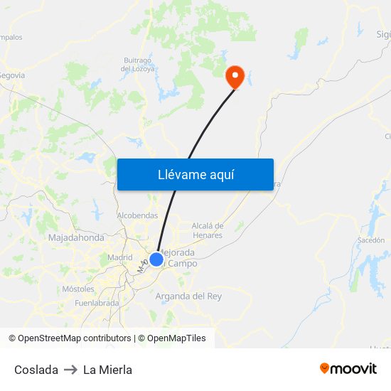 Coslada to La Mierla map