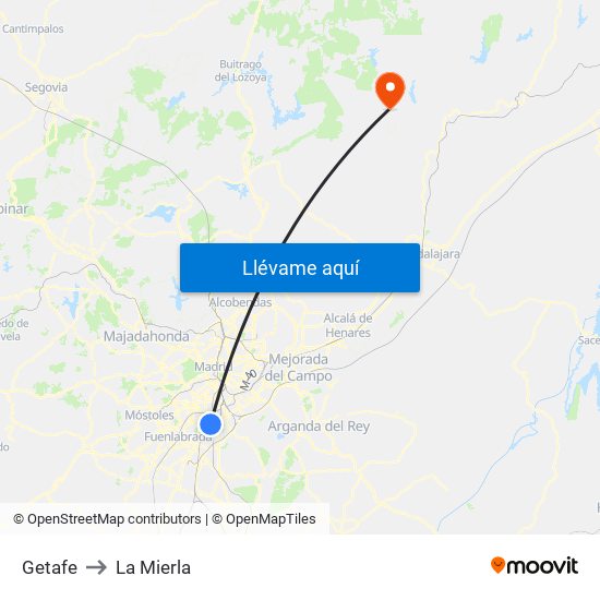 Getafe to La Mierla map