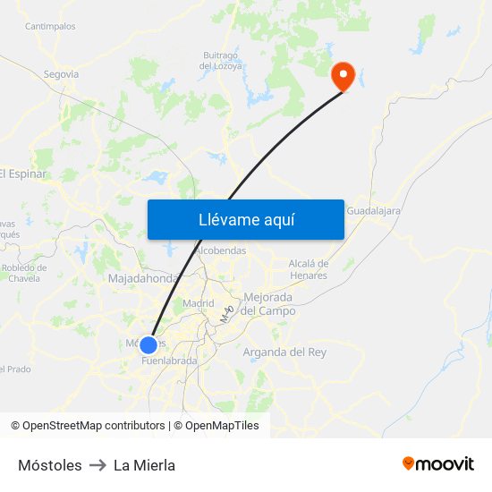 Móstoles to La Mierla map