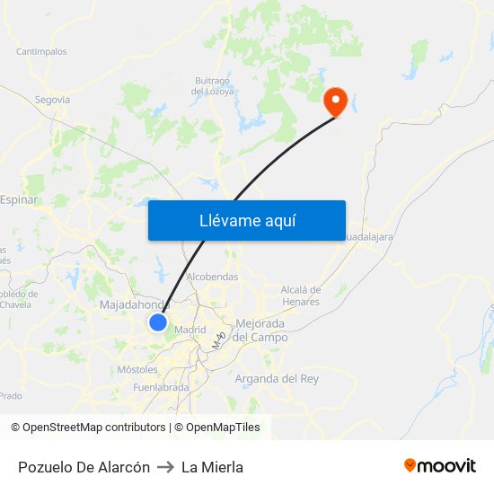 Pozuelo De Alarcón to La Mierla map