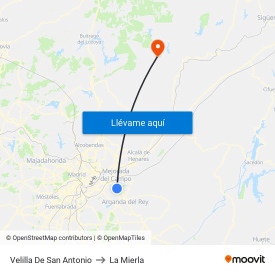 Velilla De San Antonio to La Mierla map