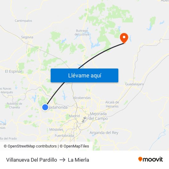 Villanueva Del Pardillo to La Mierla map