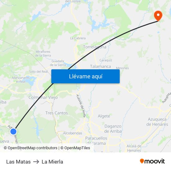 Las Matas to La Mierla map