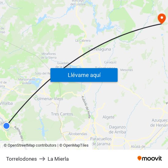 Torrelodones to La Mierla map