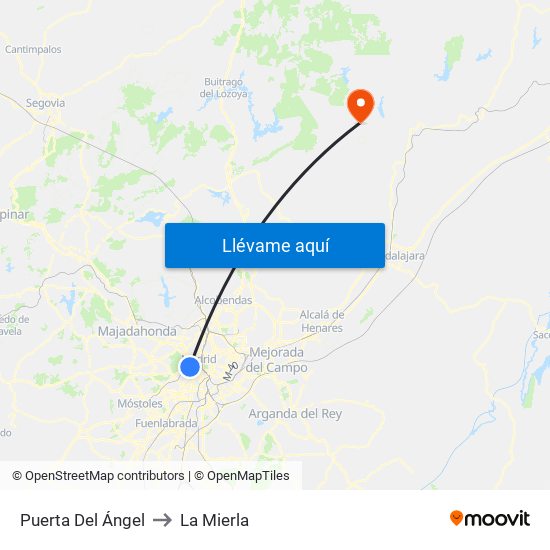 Puerta Del Ángel to La Mierla map