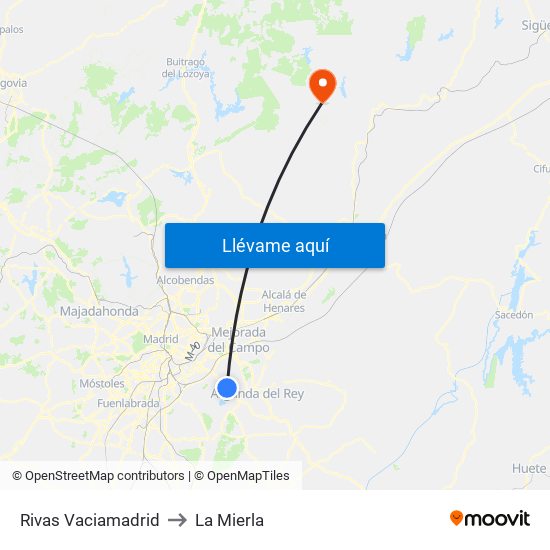 Rivas Vaciamadrid to La Mierla map