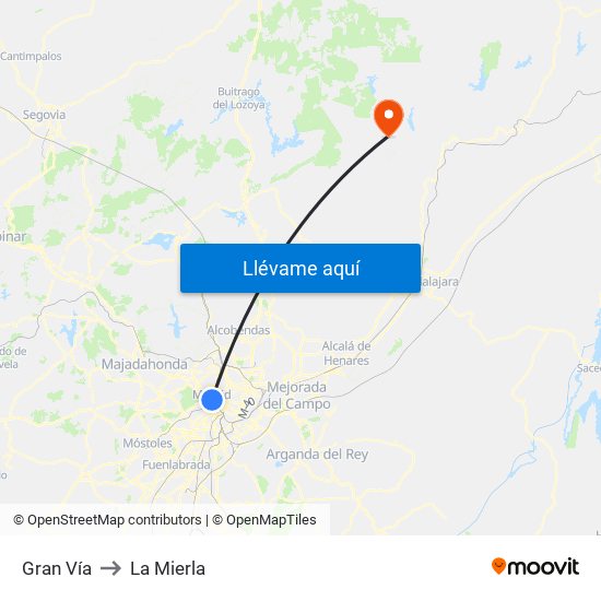 Gran Vía to La Mierla map