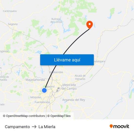 Campamento to La Mierla map