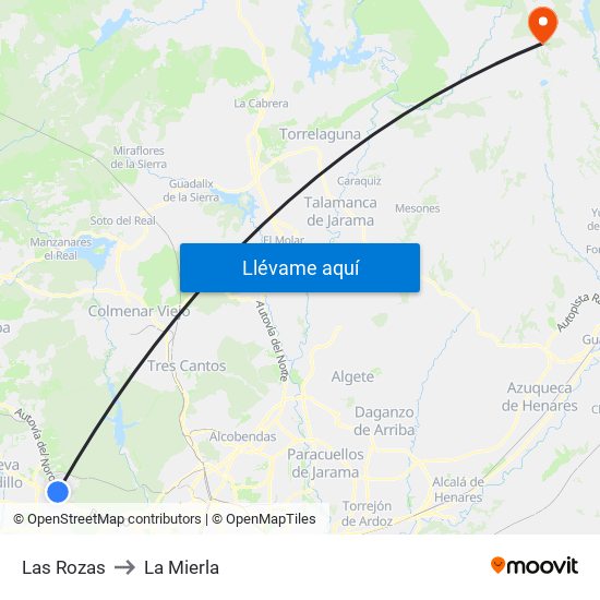 Las Rozas to La Mierla map