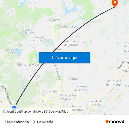 Majadahonda to La Mierla map