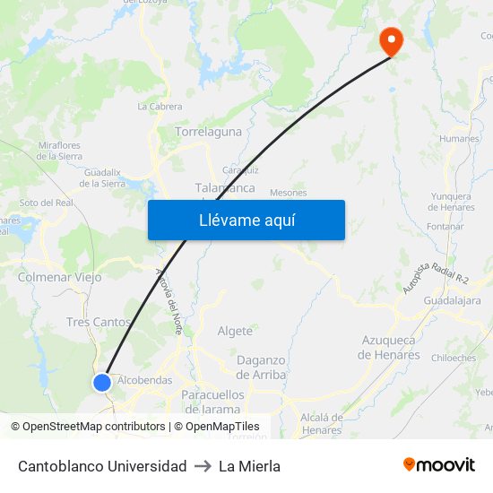 Cantoblanco Universidad to La Mierla map
