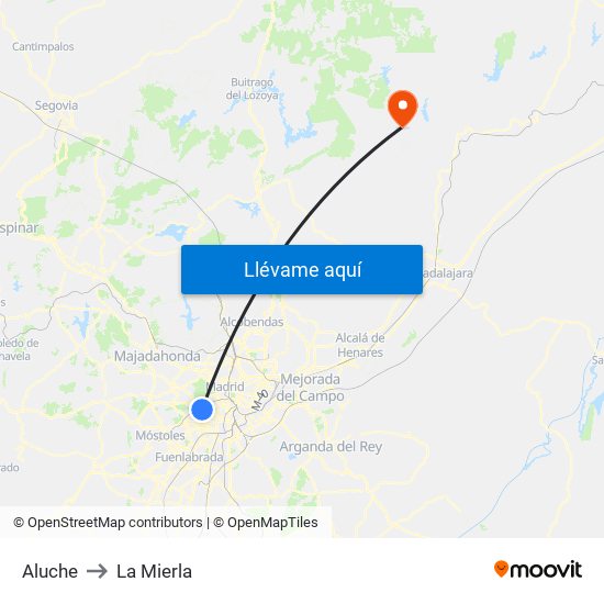 Aluche to La Mierla map