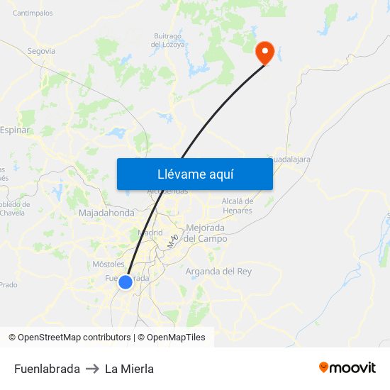 Fuenlabrada to La Mierla map