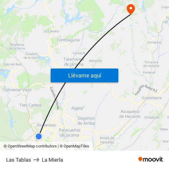 Las Tablas to La Mierla map