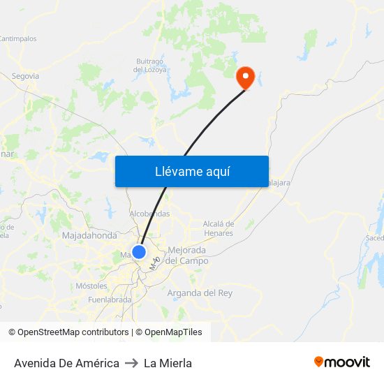 Avenida De América to La Mierla map