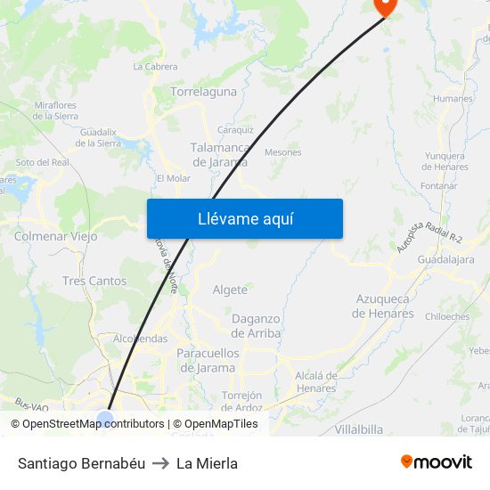 Santiago Bernabéu to La Mierla map