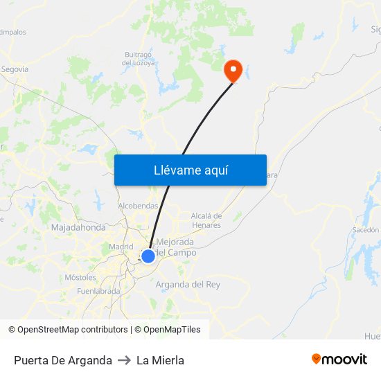 Puerta De Arganda to La Mierla map