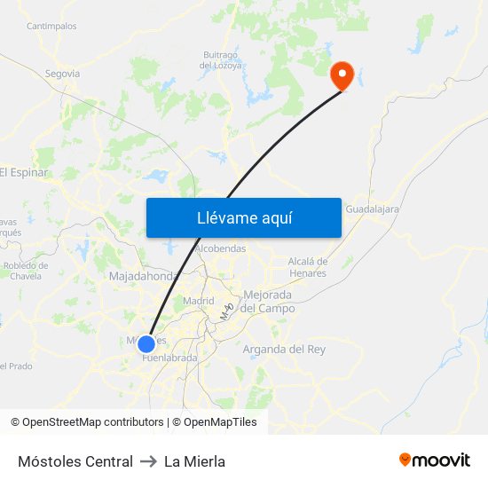 Móstoles Central to La Mierla map