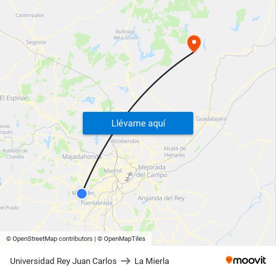 Universidad Rey Juan Carlos to La Mierla map