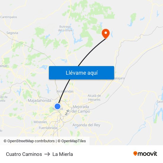 Cuatro Caminos to La Mierla map