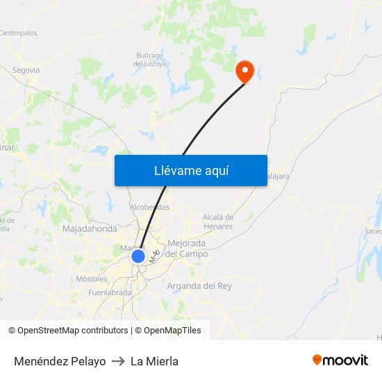 Menéndez Pelayo to La Mierla map