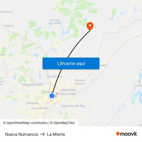 Nueva Numancia to La Mierla map