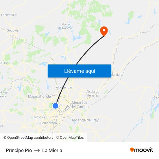 Príncipe Pío to La Mierla map