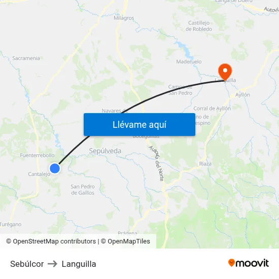 Sebúlcor to Languilla map
