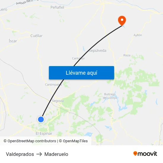 Valdeprados to Maderuelo map