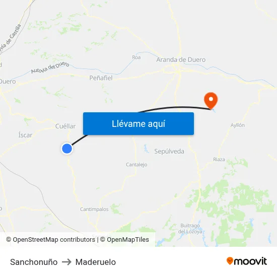 Sanchonuño to Maderuelo map