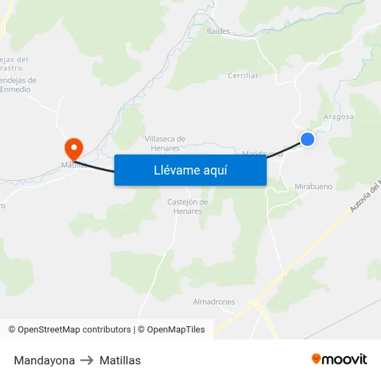 Mandayona to Matillas map