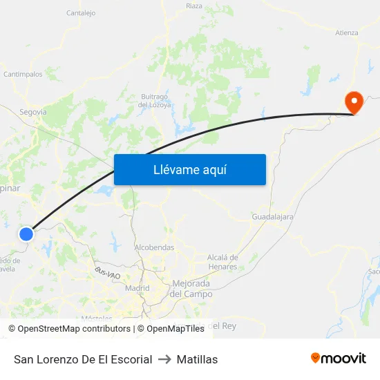 San Lorenzo De El Escorial to Matillas map
