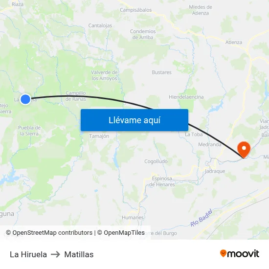 La Hiruela to Matillas map