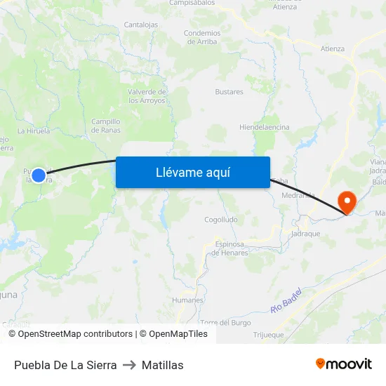 Puebla De La Sierra to Matillas map