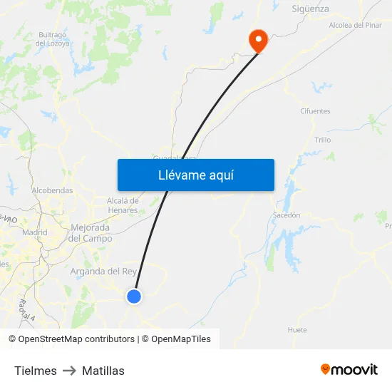 Tielmes to Matillas map
