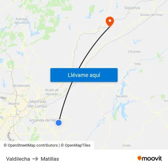 Valdilecha to Matillas map