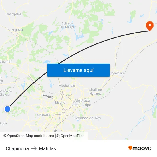 Chapinería to Matillas map