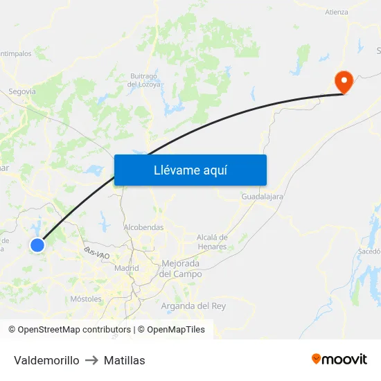 Valdemorillo to Matillas map
