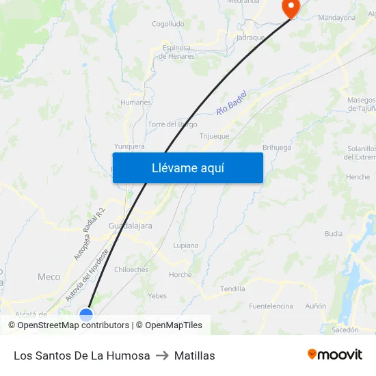 Los Santos De La Humosa to Matillas map