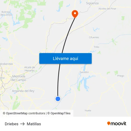 Driebes to Matillas map