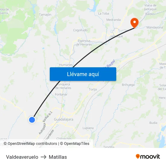 Valdeaveruelo to Matillas map