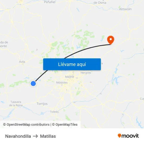 Navahondilla to Matillas map